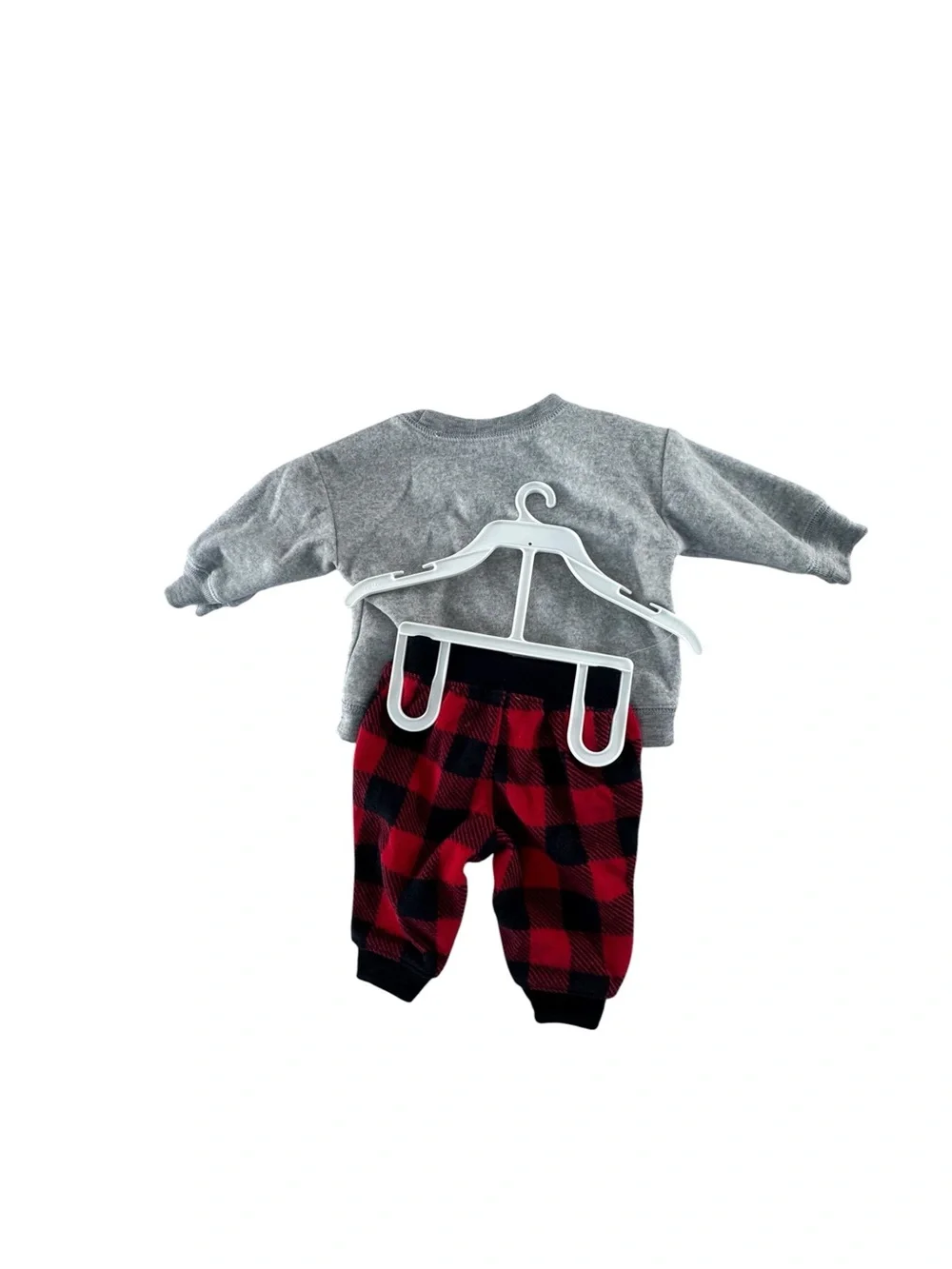 Carter's Grey Santa Sweatshirt with Red & Black Plaid Pants